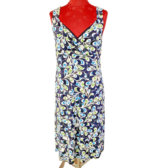 Loft Sexy Black Floral Cocktail Dress Mod Green Blue Flowers Sz 12 Plunge Neck - Picture 1 of 9